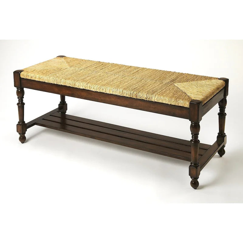 Butler Heritage Wood Bench with Woven Rope Seat