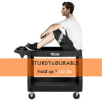 2 Tier Large 550lbs Capacity Shelf Plastic Utility Cart with Wheels Black