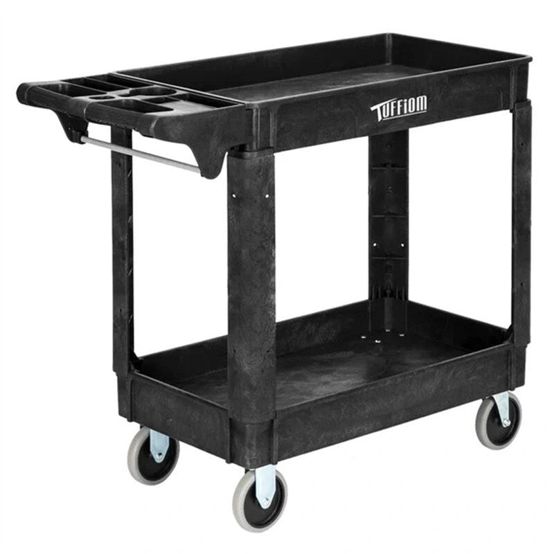 2 Tier Large 550lbs Capacity Shelf Plastic Utility Cart with Wheels Black