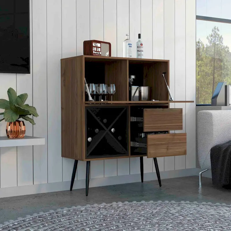 Prunus Bar Cabinet, One Cabinet, Two Drawers - N/A