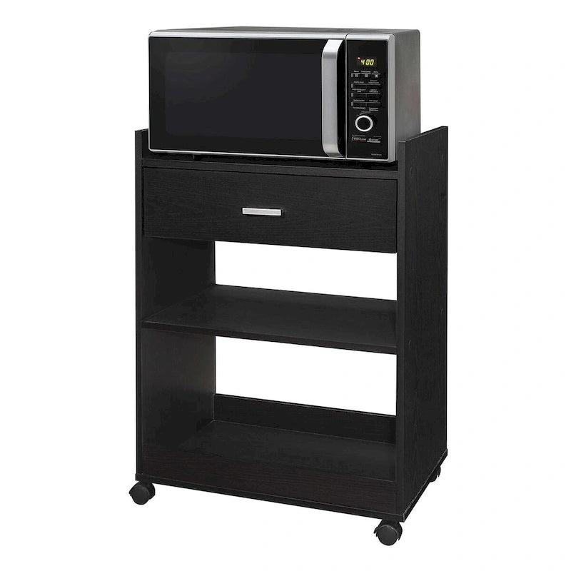 Kitchen Island Microwave Serving Cart Cabinet with Drawer and Shelfs for Storage (Black)