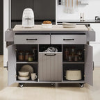 Rolling Kitchen Island with Trash Can, Kitchen Cart with Drop Leaf, Adjustable Shelf
