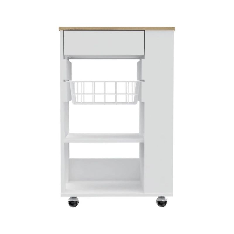 5-Shelf 1-Drawer Kitchen Cart White and Light Oak