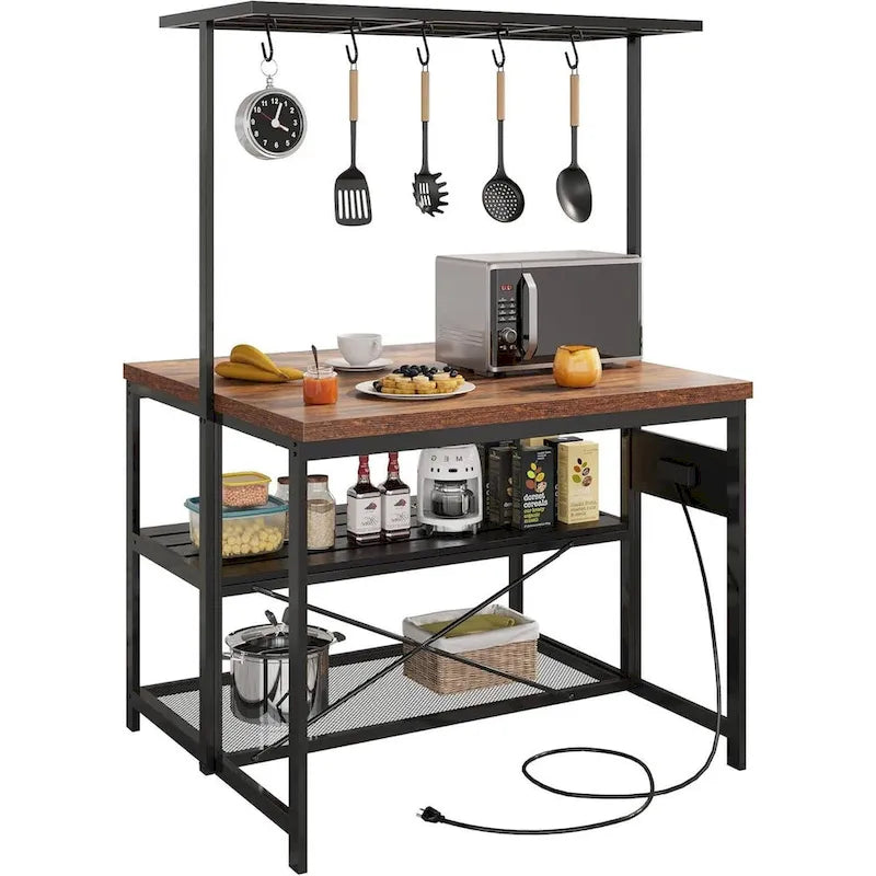 47 3 Tier Kitchen Island Table with Storage Shelf and Hooks - N/A