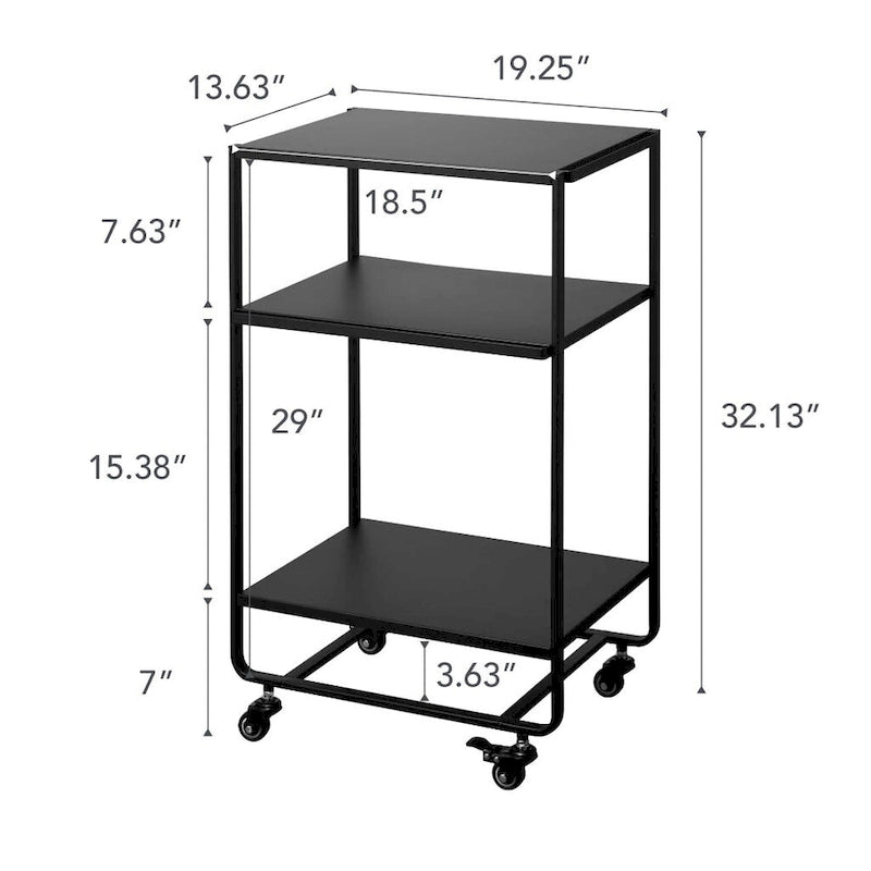 Rolling Utility Cart, Steel, Wheels - L 19.29 x W 14.96 x H 32.09 inches