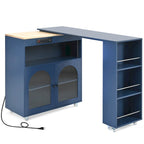 33 in. W Kitchen Island Rubberwood Top on 8 Wheels With Extended Table, LED Lights, Power Outlets