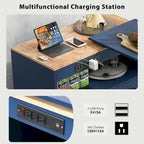 33 in. W Kitchen Island Rubberwood Top on 8 Wheels With Extended Table, LED Lights, Power Outlets
