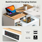 33 in. W Kitchen Island Rubberwood Top on 8 Wheels With Extended Table, LED Lights, Power Outlets