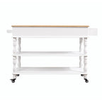 Rolling Kitchen Island Cart with Solid Oak Wood Top, Wine and Spice Rack