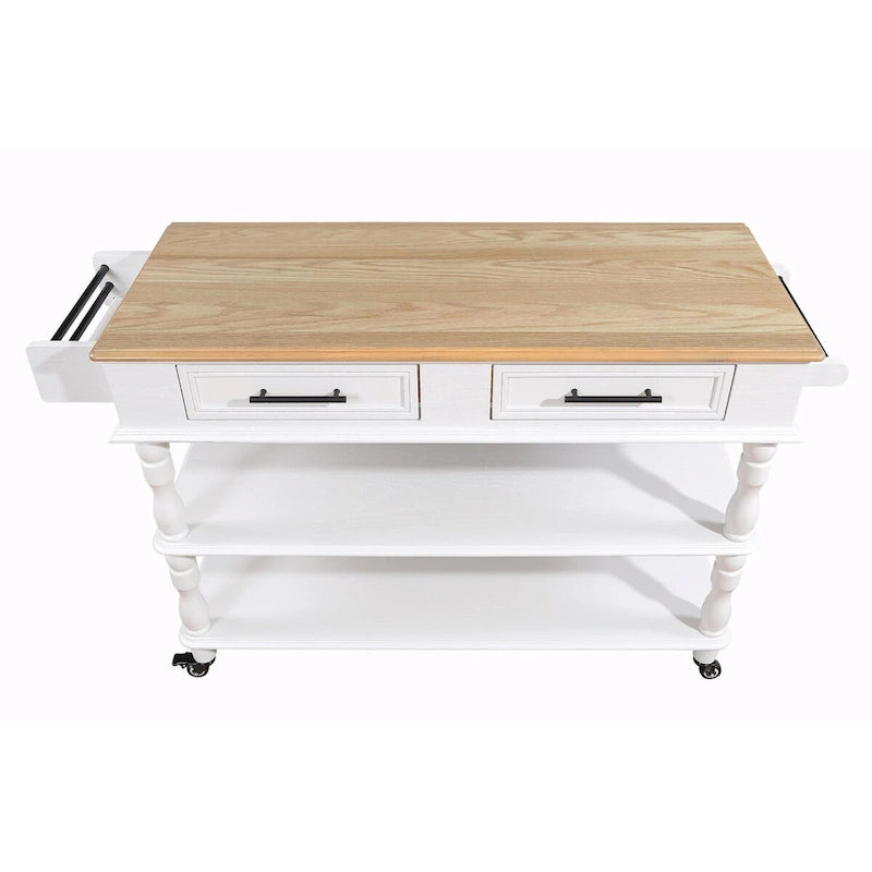 Rolling Kitchen Island Cart with Solid Oak Wood Top, Wine and Spice Rack