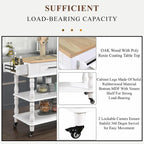 Rolling Kitchen Island Cart with Solid Oak Wood Top, Wine and Spice Rack