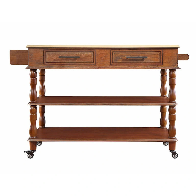 Rolling Kitchen Island Cart with Solid Oak Wood Top, Wine and Spice Rack