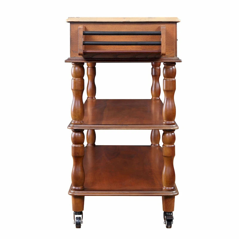 Rolling Kitchen Island Cart with Solid Oak Wood Top, Wine and Spice Rack
