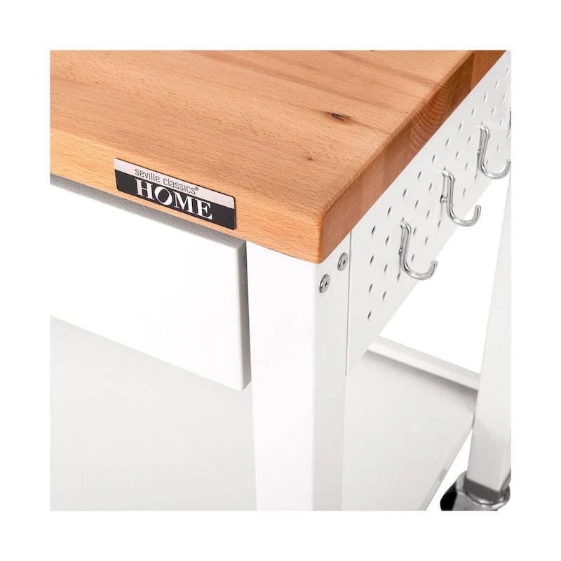 HOME Work Center Island Table with Solid Wood Top, 48 W x 24 D x 36 H, White