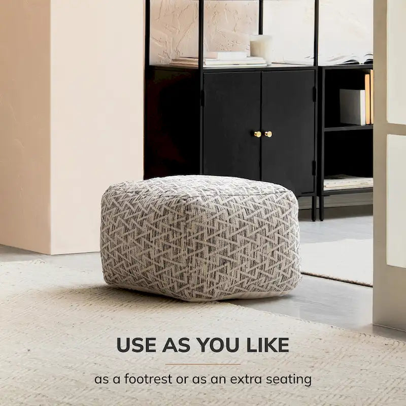 Jani Lafayette 22- inch Square Black Pouf Ottoman - Handmade Footrest for Living Room, Bedroom, Patio