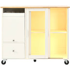 Kitchen Island with Drop Leaf, LED Light