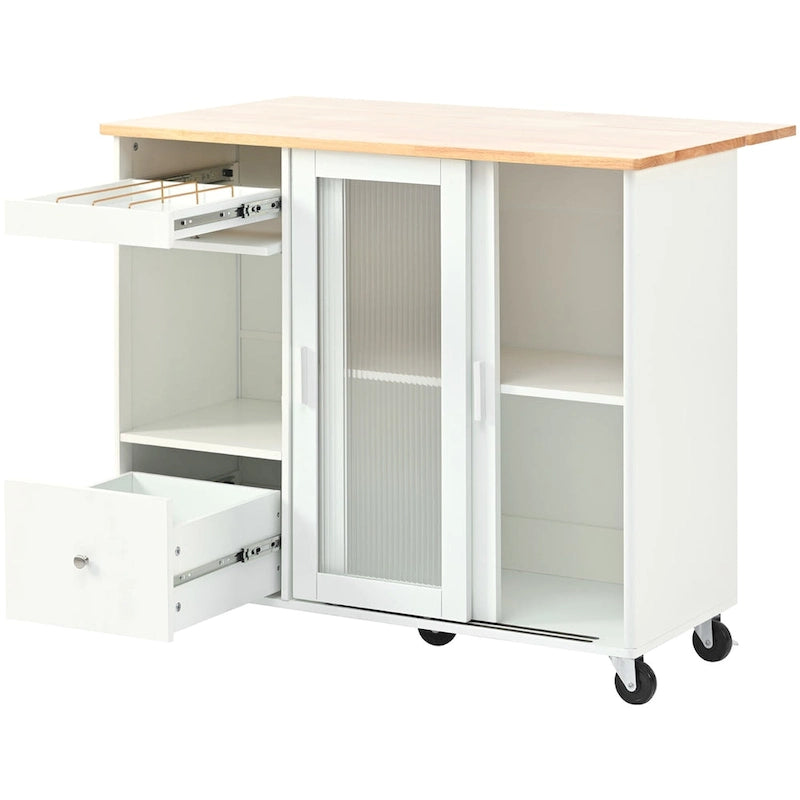 Kitchen Island with Drop Leaf, LED Light