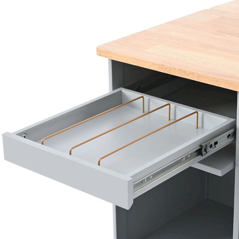 Kitchen Island with Drop Leaf, LED Light