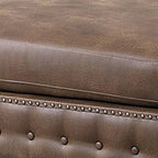 Simi 34 Inch Square Ottoman, Handcrafted Legs, Brown Vegan Faux Leather