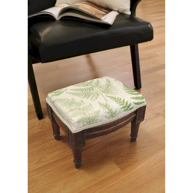 Jade Green Fern Footstool with wood stained finish