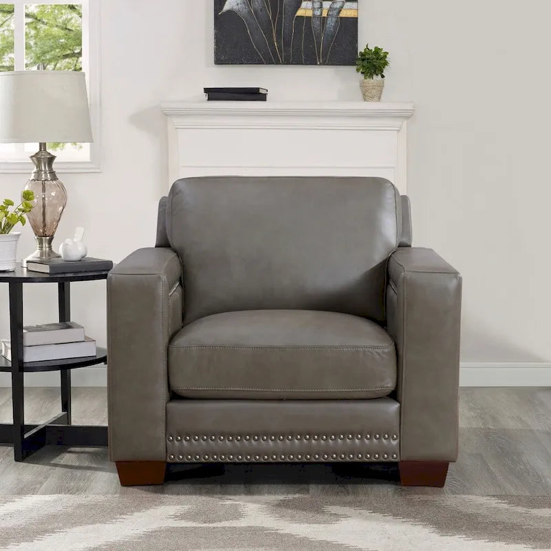 Hydeline Alice Top Grain Leather Armchair With Feather, Memory Foam and Springs