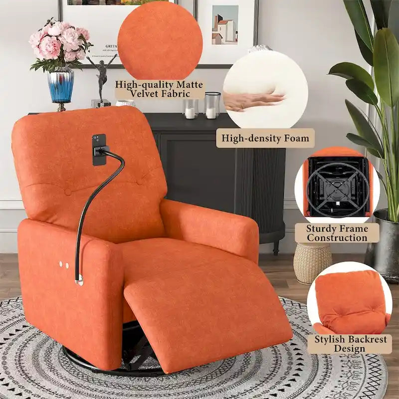 270 Degree Swivel Electric Recliner with a Phone Holder