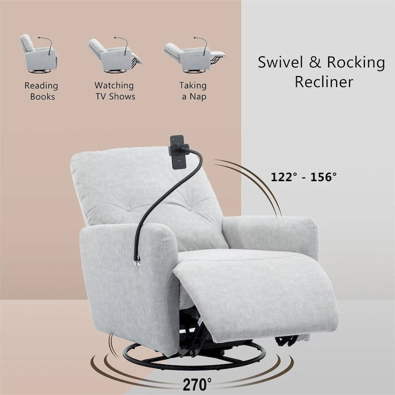270 Degree Swivel Electric Recliner with a Phone Holder
