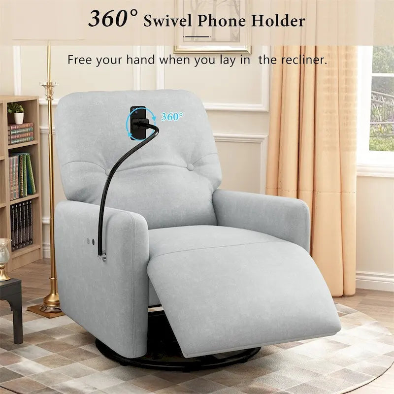 270 Degree Swivel Electric Recliner with a Phone Holder