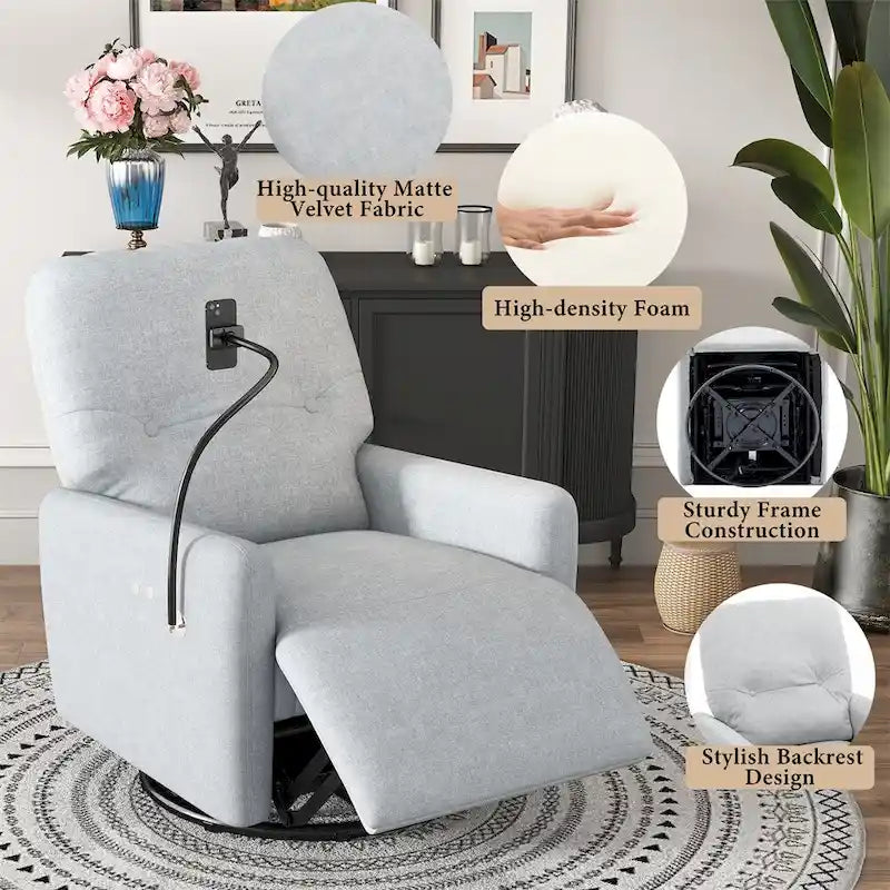 270 Degree Swivel Electric Recliner with a Phone Holder
