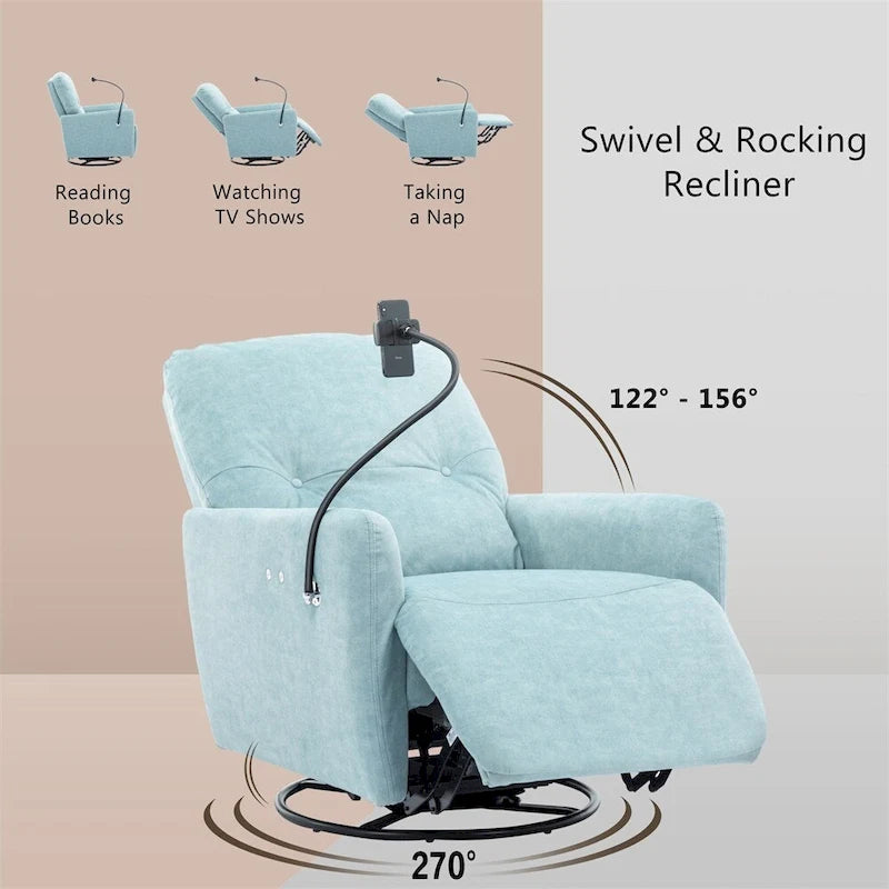 270 Degree Swivel Electric Recliner with a Phone Holder