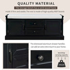 Storage Shoes Bench with 2 Drawers, 2 Cabinets and Removable Cushion