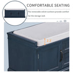 Storage Shoes Bench with 2 Drawers, 2 Cabinets and Removable Cushion
