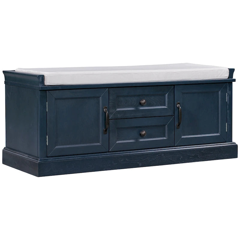 Storage Shoes Bench with 2 Drawers, 2 Cabinets and Removable Cushion
