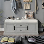 Storage Shoes Bench with 2 Drawers, 2 Cabinets and Removable Cushion