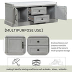 Storage Shoes Bench with 2 Drawers, 2 Cabinets and Removable Cushion