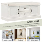 Storage Shoes Bench with 2 Drawers, 2 Cabinets and Removable Cushion