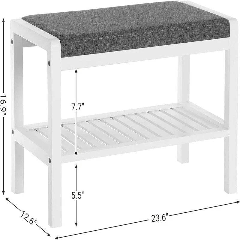Shoe Rack Bench with Cushion - 12.6D x 23.6W x 16.9H