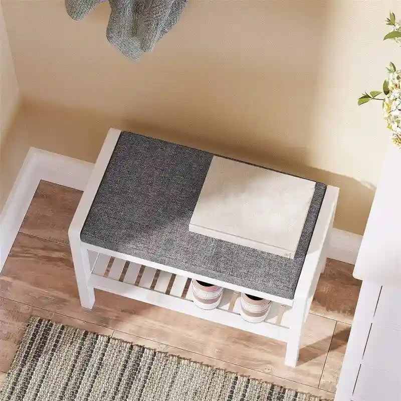 Shoe Rack Bench with Cushion - 12.6D x 23.6W x 16.9H