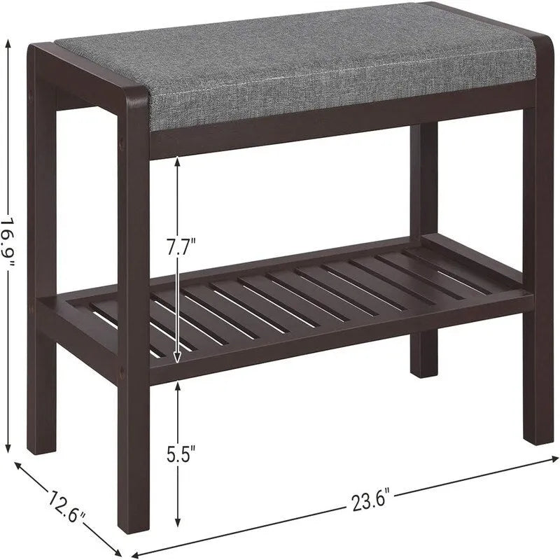 Shoe Rack Bench with Cushion - 12.6D x 23.6W x 16.9H