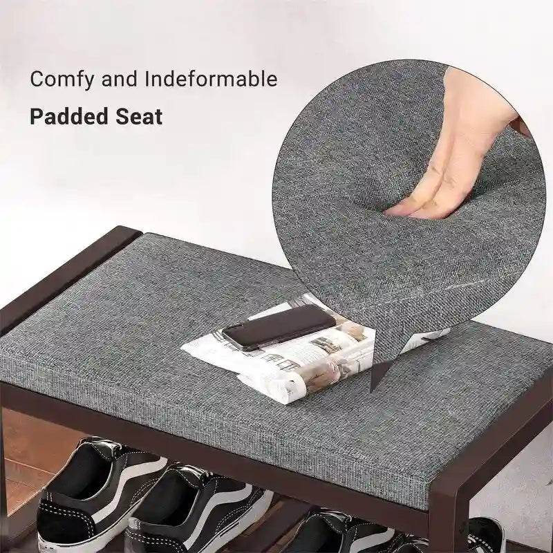 Shoe Rack Bench with Cushion - 12.6D x 23.6W x 16.9H