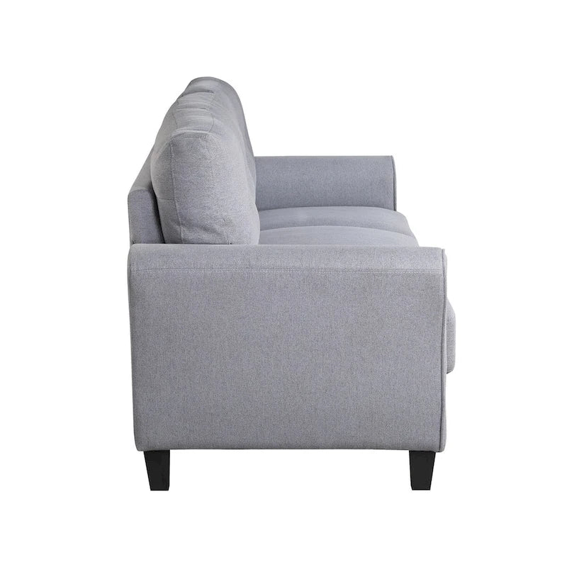 Light Grey-Blue Linen Upholstered Modern 3-Seat Sofa, Comfortable Cushion
