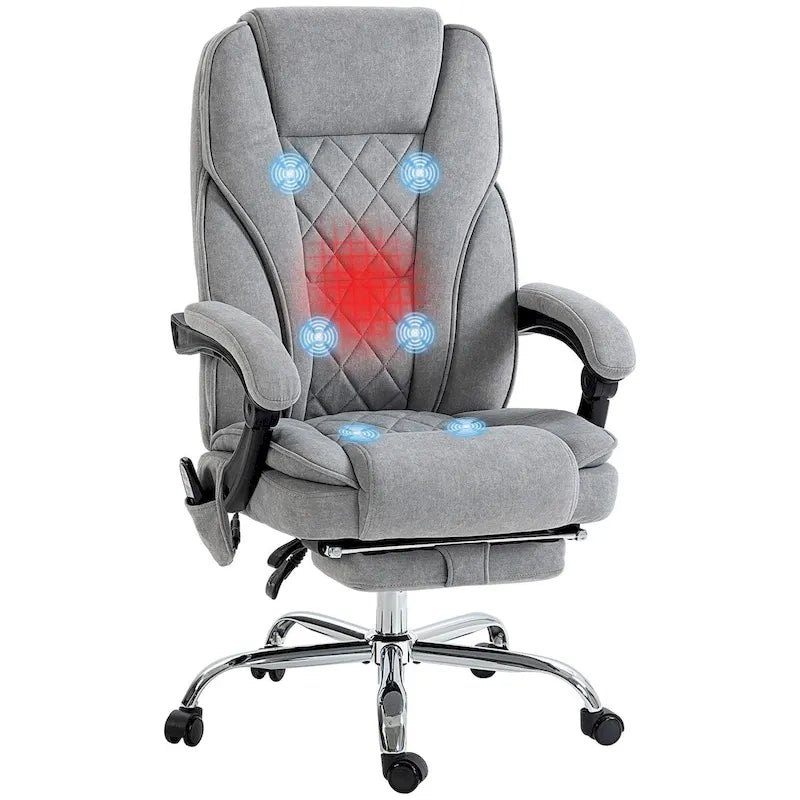Massage Office Chair with 6 Vibration Points, Heated Reclining Computer Chair,Swivel Chair with Adjustable Height and Footrest
