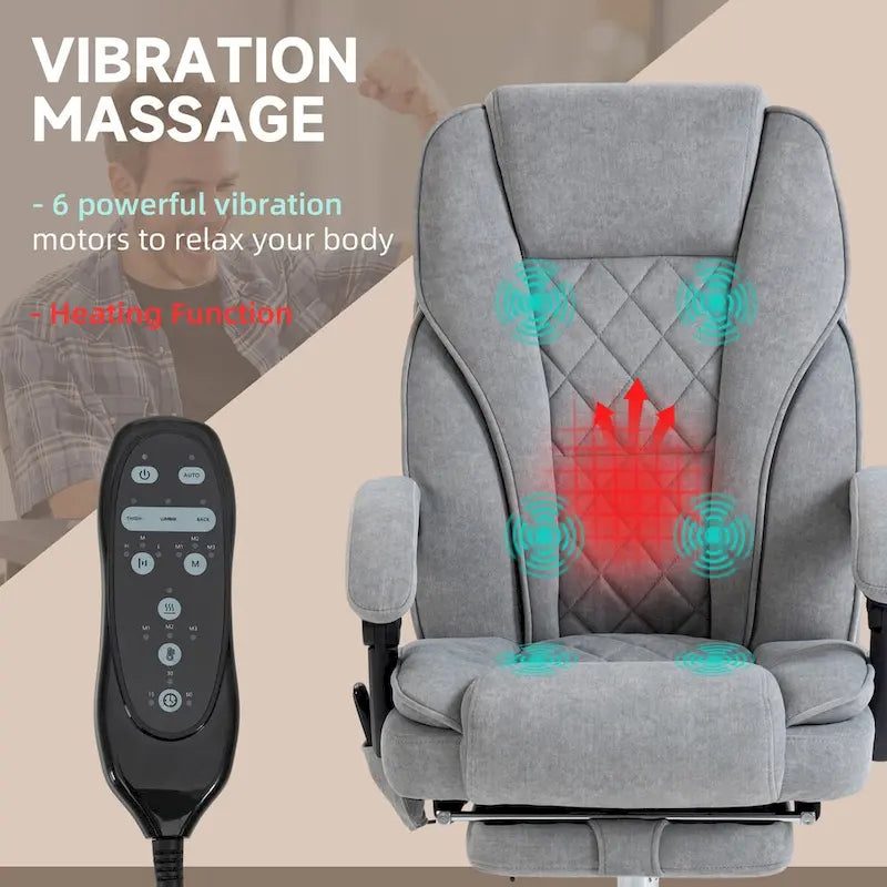 Massage Office Chair with 6 Vibration Points, Heated Reclining Computer Chair,Swivel Chair with Adjustable Height and Footrest
