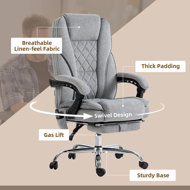 Massage Office Chair with 6 Vibration Points, Heated Reclining Computer Chair,Swivel Chair with Adjustable Height and Footrest