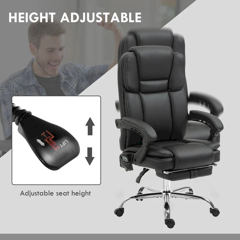 Massage Office Chair with 6 Vibration Points, Heated Reclining Computer Chair,Swivel Chair with Adjustable Height and Footrest