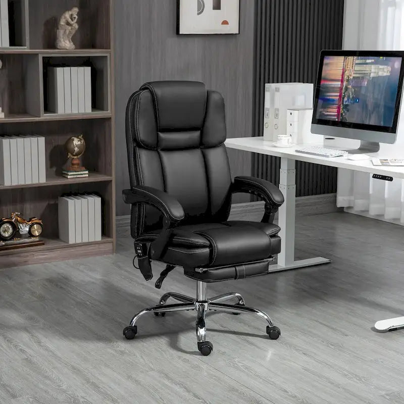Massage Office Chair with 6 Vibration Points, Heated Reclining Computer Chair,Swivel Chair with Adjustable Height and Footrest