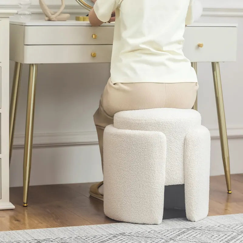 Adeco Round Ottoman Teddy Foot Stool for Living Room Bedroom