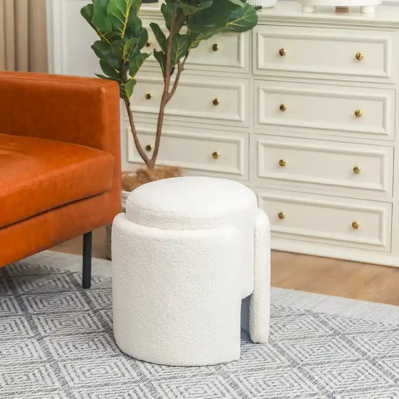 Adeco Round Ottoman Teddy Foot Stool for Living Room Bedroom