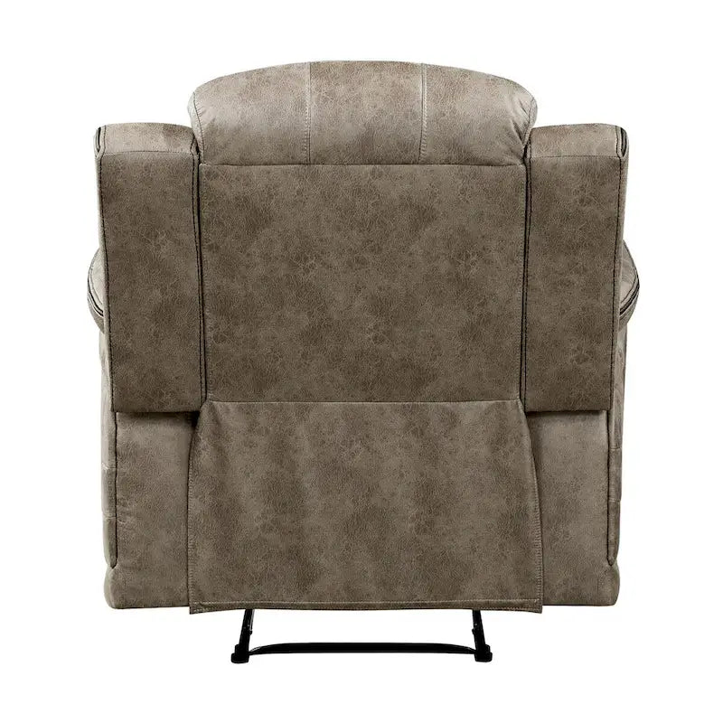 Bento 38 Inch Manual Recliner Chair, Tab Pull, Sandy Brown Microfiber