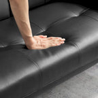 PU Upholstered Modern Convertible Folding Futon Sofa Bed Removable Armrests, Metal Legs, with 2 Cupholders